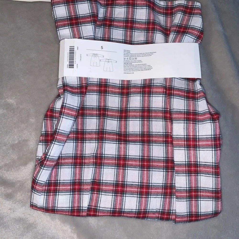 Janie and Jack Nightgown Kids 5 Red New‎ Plaid Smocked Ruffle Holiday Sleepwear